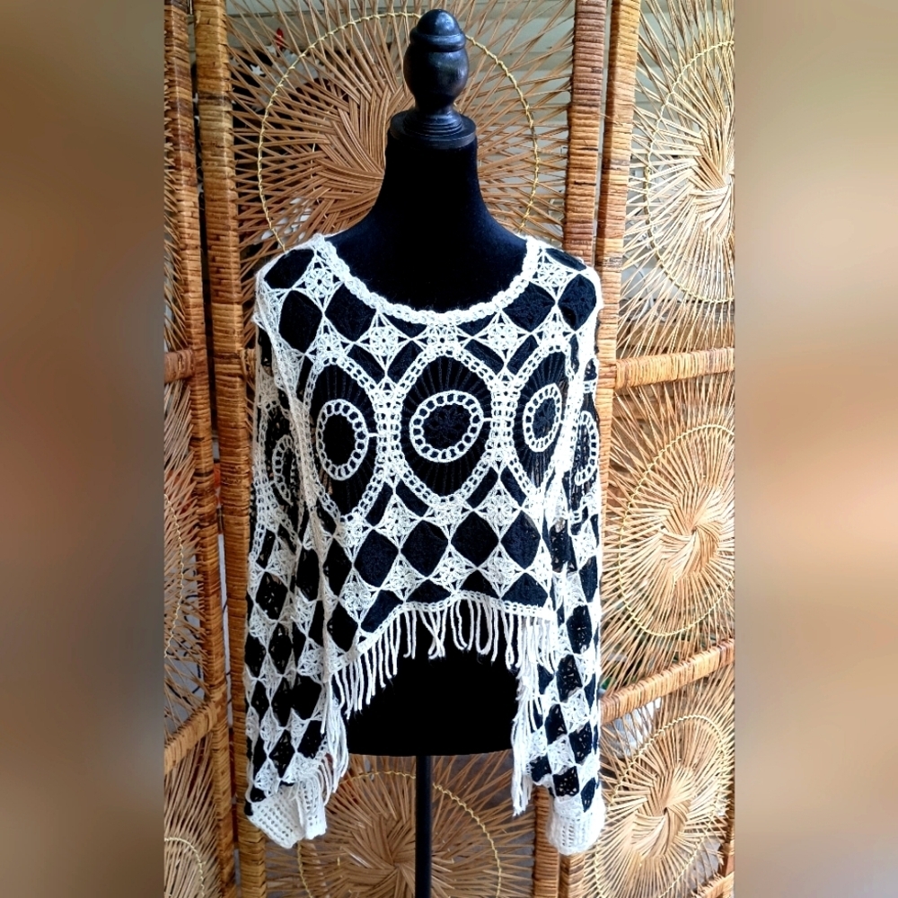 Sewn + Seen Chic Black and White Crochet Sweater_Med